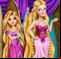 Raiponce coud une robe pour Barbie
